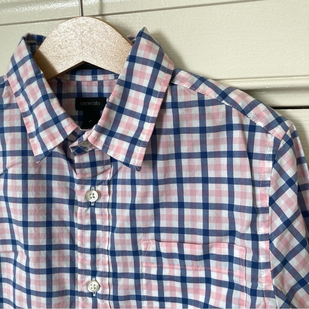 Crewcuts Kids Plaid Button Down Shirt in Blue and Pink Boys Size 8 - Picture 3 of 8